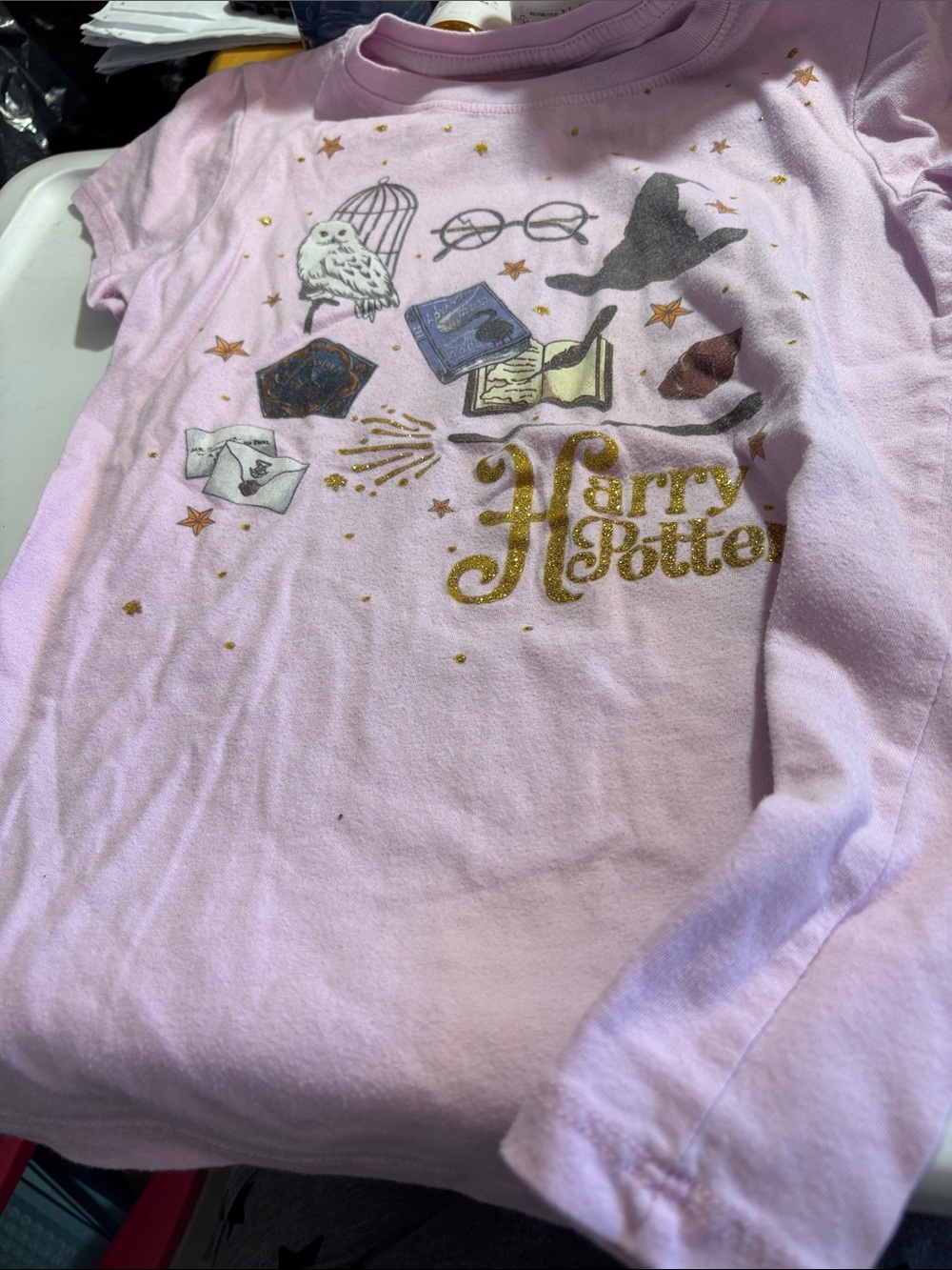 Warner Bros. Harry Potter Long-Sleeve Top - Light Pink with Gold Glitter Large